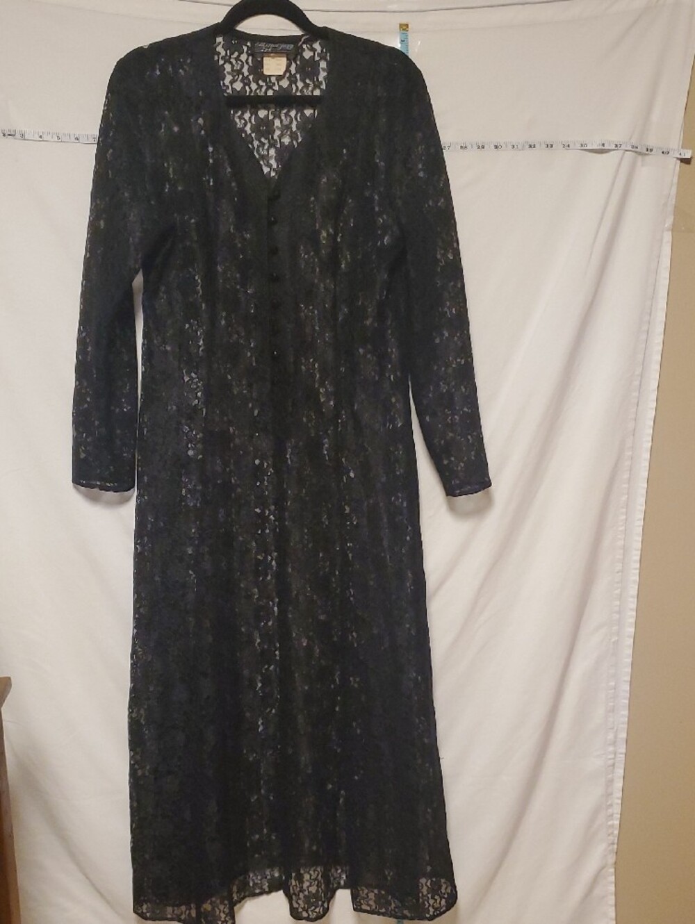 Vintage All That Jazz Black Lace Dress Sz 13/14 Front Button Back Corset Loops